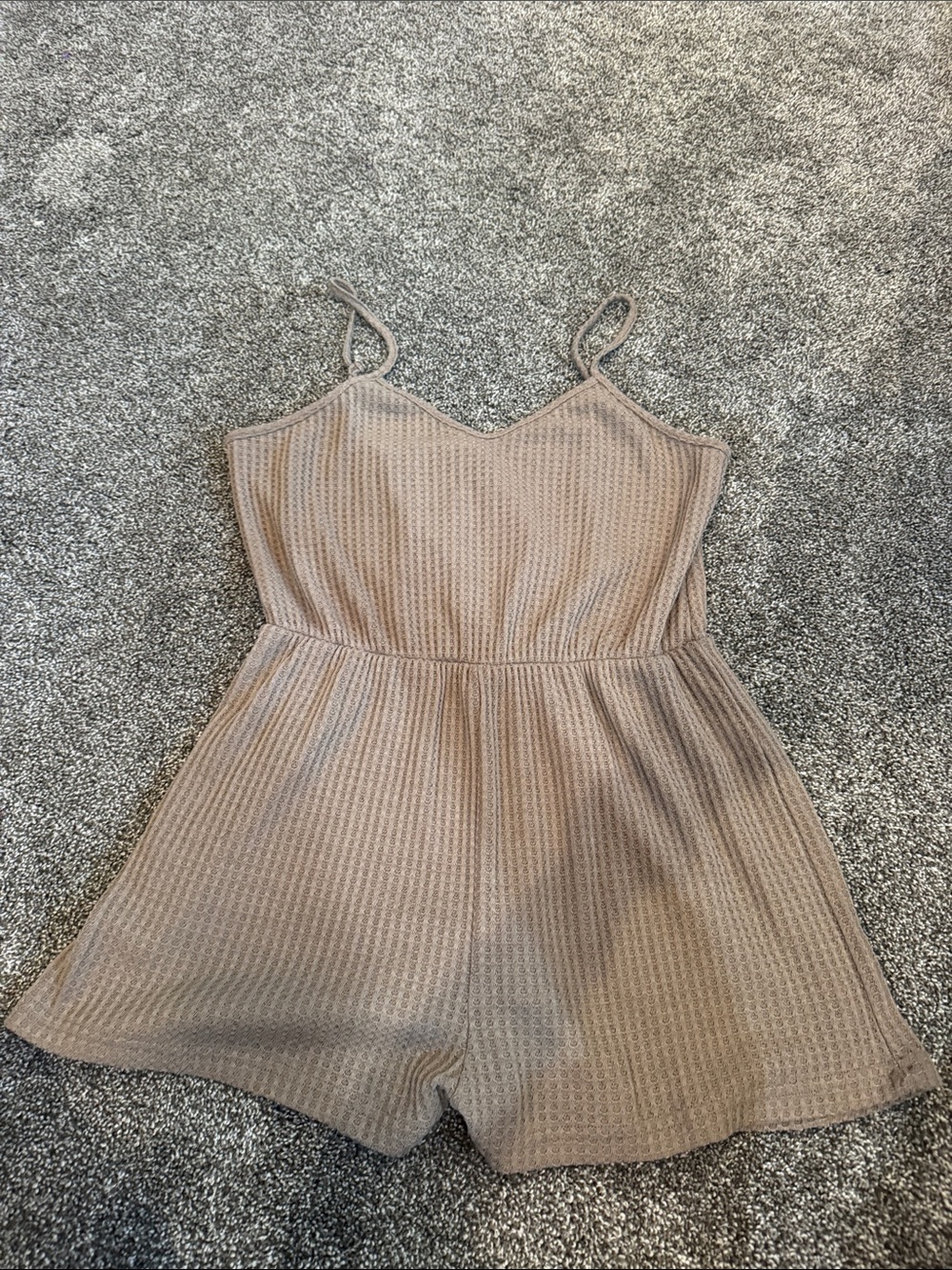 SHEIN Taupe Waffle Knit Spaghetti Strap Romper